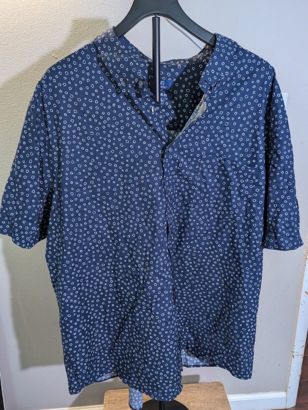 George Navy Blue & White Print Short Sleeve Button Down Shirt
